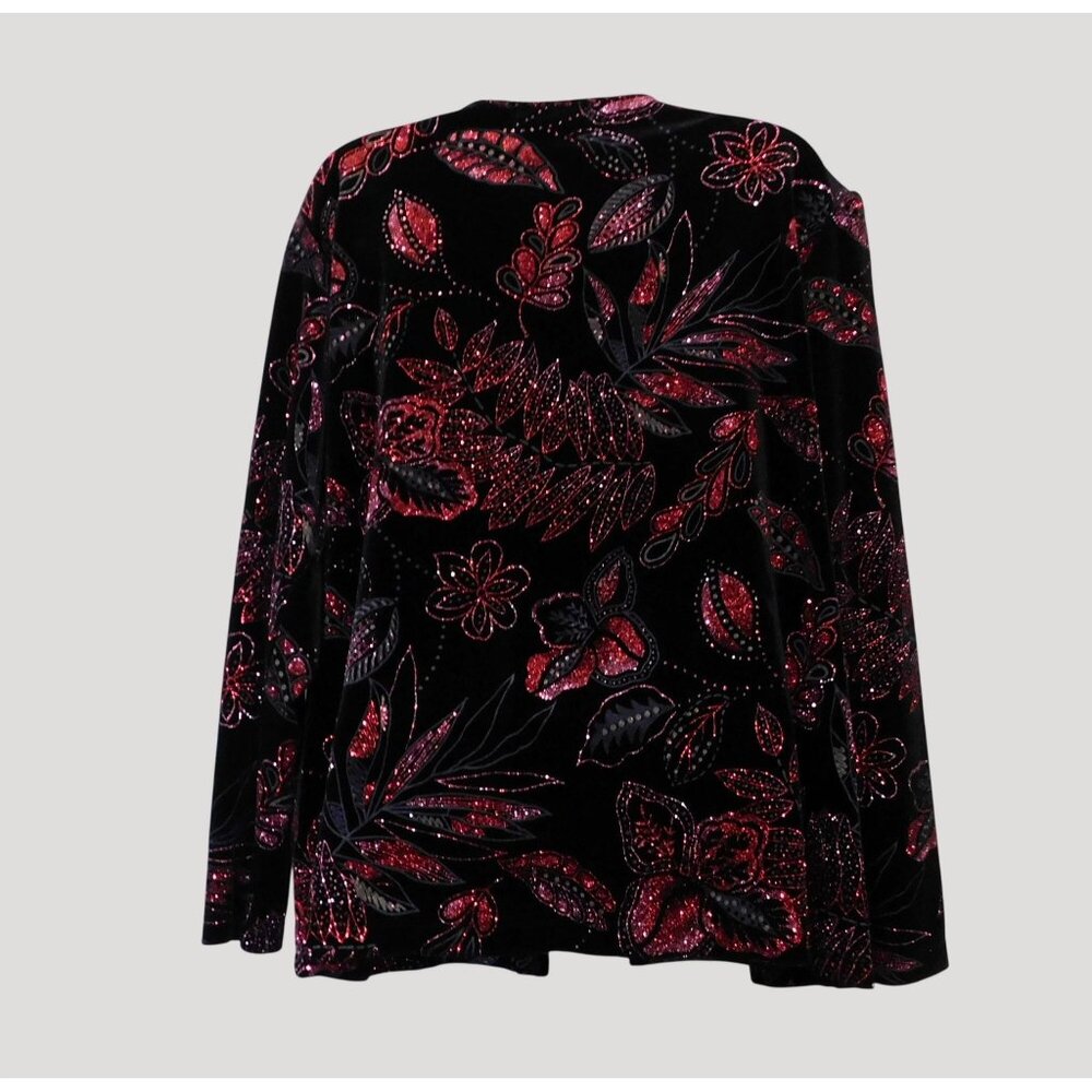 Notations Glittery Jacket XL Black Red Sparkling Floral Print Attached Tank - Picture 7 of 9